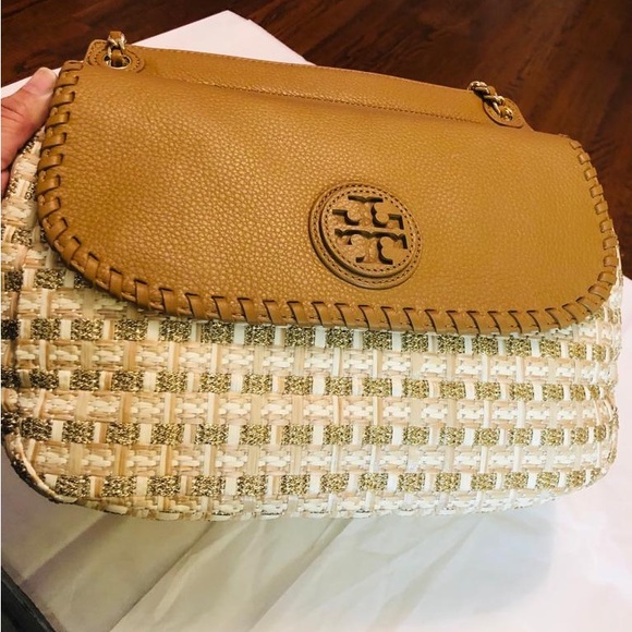 ❤️SOLD❤️Tory Burch Marion Woven Shimmery Shoulder Bag - Picture 2 of 15